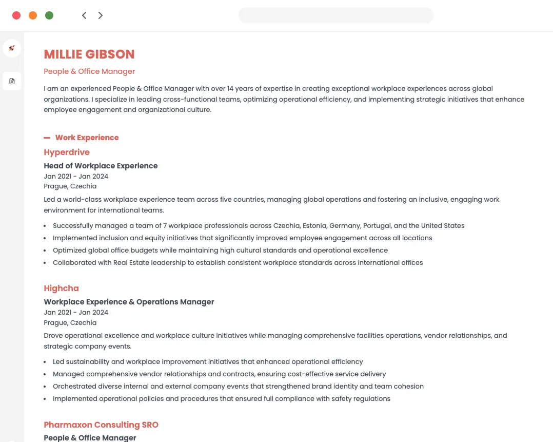 Resume Builder Interface